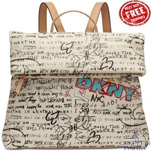 Tilly Graffiti Foldover Backpack White Graffiti/Gold Women's Bag